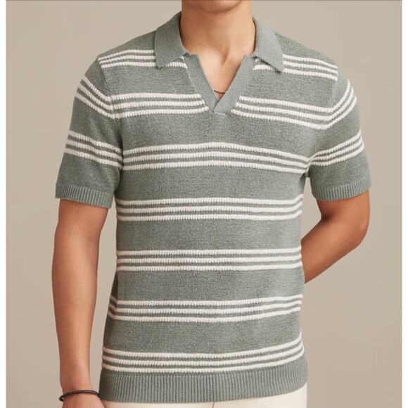 Lucky Brand Johnny Collar Polo Sweater Mens XL Green Striped Knit Retro NWT - Picture 2 of 14